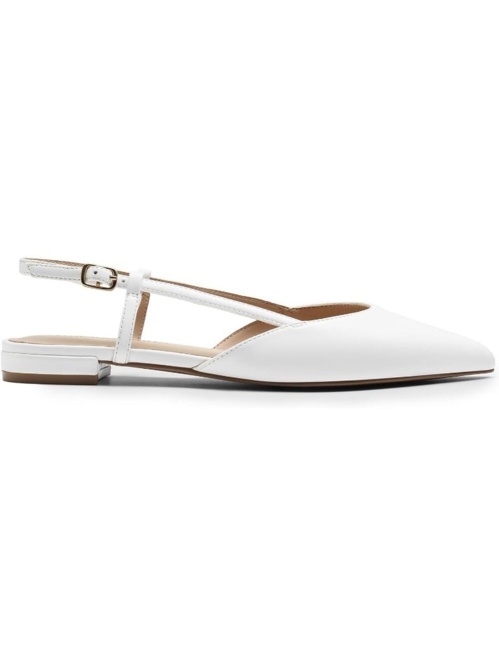 Women's Pointed-Toe Elegant White Ballet with Buckle Strap Classic Low Heel - Picture 4 of 6